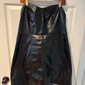 Cider Black Faux Leather Strapless Mini Dress